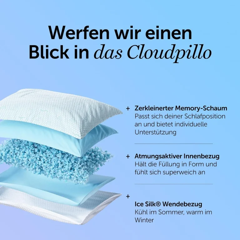 Cloudpillo Kopfkissen 40x80 cm Memory Foam Kissen für Seitenschläfer