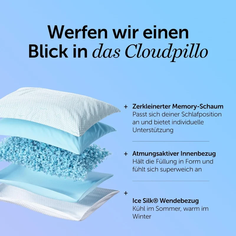 Cloudpillo Kopfkissen 40x80 cm Memory Foam Kissen für Seitenschläfer