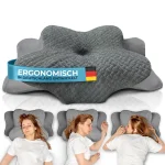 Glückstoff Ergonomisch Kissen voor alle slaaptypes in grijs memory foam met demonstratie van zijligging