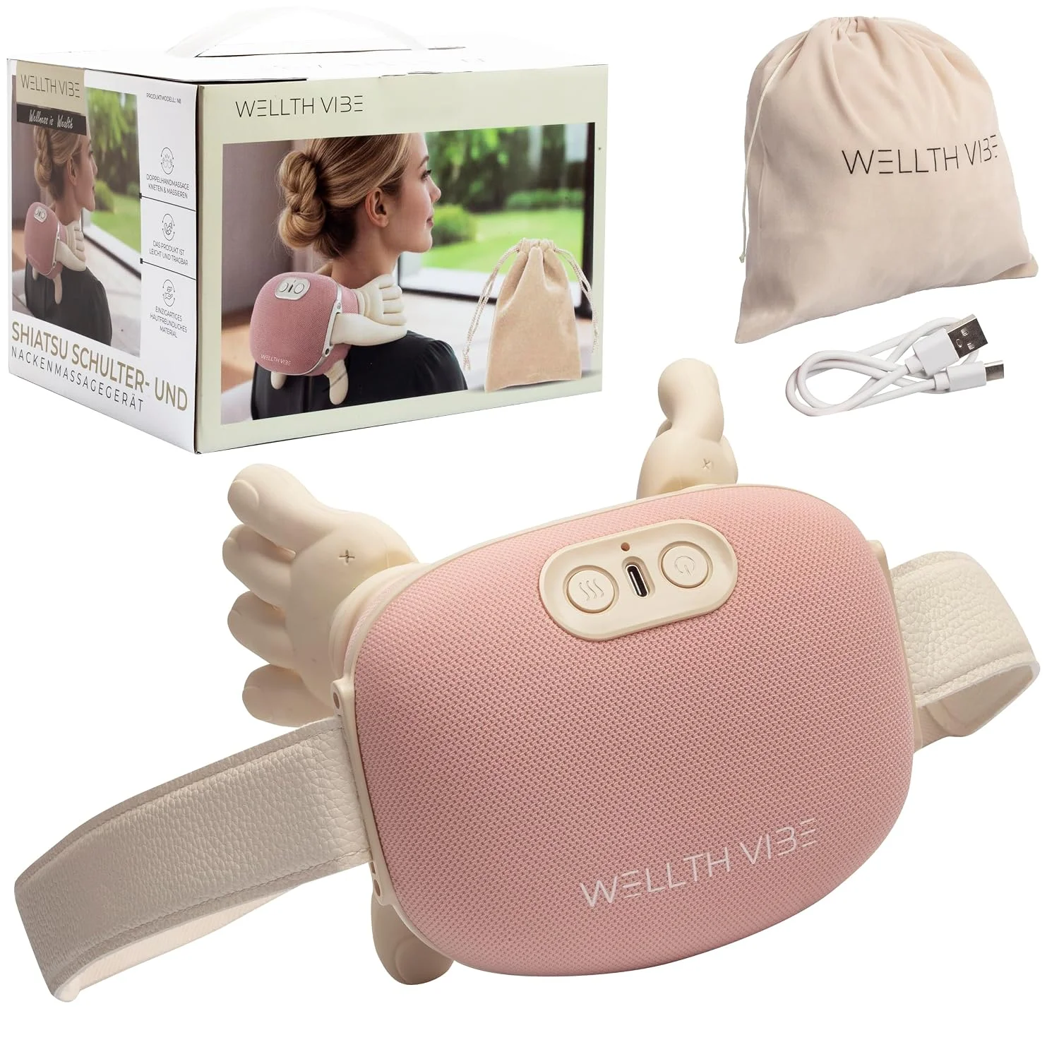Nackenmassagegerät mit Wärme 4D Shiatsu kabellos wiederaufladbar