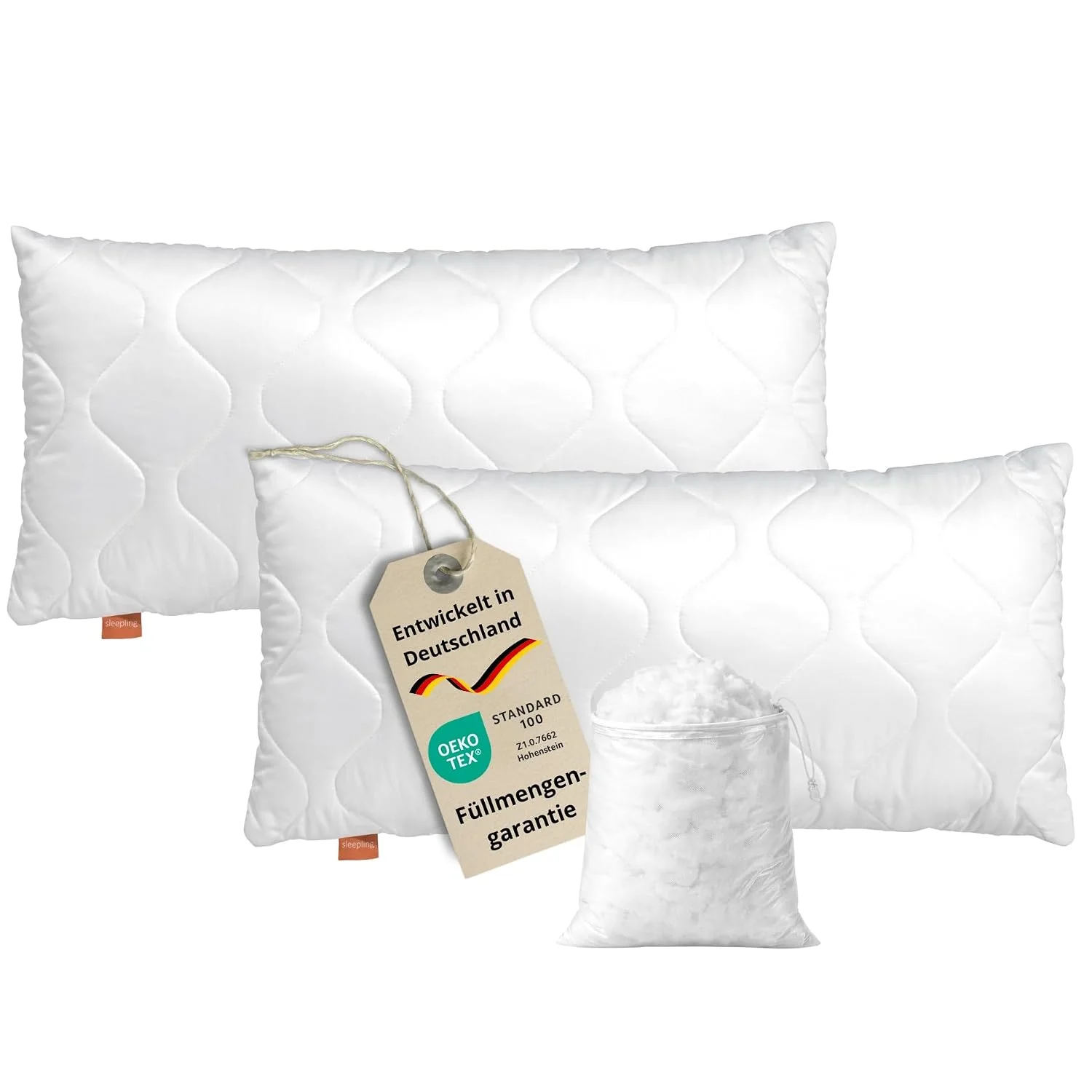 sleepling Kopfkissen 40x80 cm 2er Set Allergiker Kissen Komfort 100